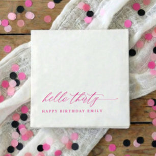 Serviette En Papier Fête d'anniversaire 30 ans Hello 30 Moderne Rose