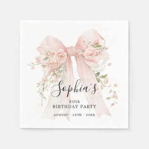 Serviette En Papier Fête d'anniversaire 30 ans Ruban rose avec roses C