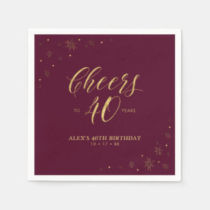 Serviette En Papier Fête d'anniversaire 40 ans Gold & Burgundy Modern 