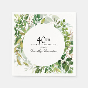 Serviette En Papier Fête d'anniversaire 40 ans Moderne Botanique Verte