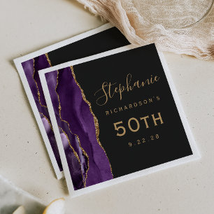 Serviette En Papier Fête d'anniversaire 50 ans Dark Purple Agate Or Sc