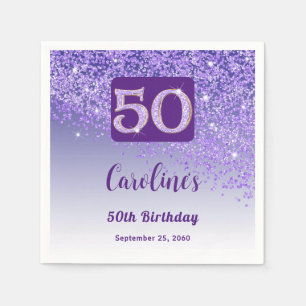 Serviette En Papier Fête d'anniversaire 50 ans Paillettes Violet Brill