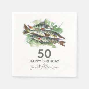 Serviette En Papier Fête d'anniversaire 50 ans Pêche Poisson aquar