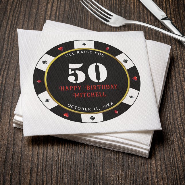 Serviette En Papier Fête d'anniversaire 50 ans thème jeton de poker (Créateur téléchargé)