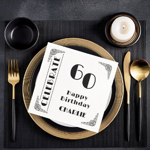 Serviette En Papier Fête d'anniversaire 60 ans élégante Art Déco noir