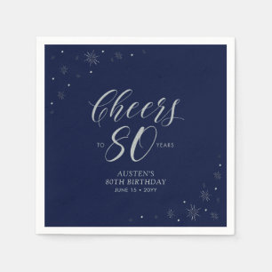 Serviette En Papier Fête d'anniversaire 80 ans Argent et Bleu Marine