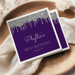 Serviette En Papier Fête d'anniversaire 80 ans avec gouttes de paillet