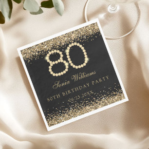 Serviette En Papier Fête d'anniversaire 80 ans Elegant Gold Diamonds