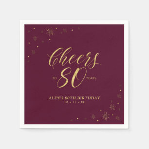 Serviette En Papier Fête d'anniversaire 80 ans moderne Or et Bourgogne