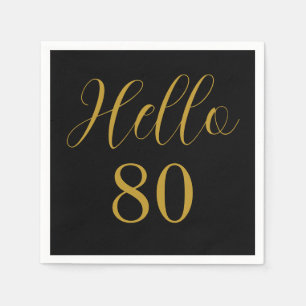 Serviette En Papier Fête d'anniversaire 80 ans noir or