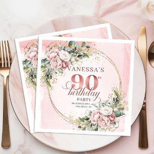 Serviette En Papier Fête d'anniversaire 90 ans Blush Rose Doré Paillet