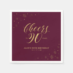 Serviette En Papier Fête d'anniversaire 90 ans Gold & Burgundy Modern 
