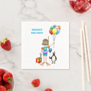 Serviette En Papier Fête d'anniversaire à la piscine l'été