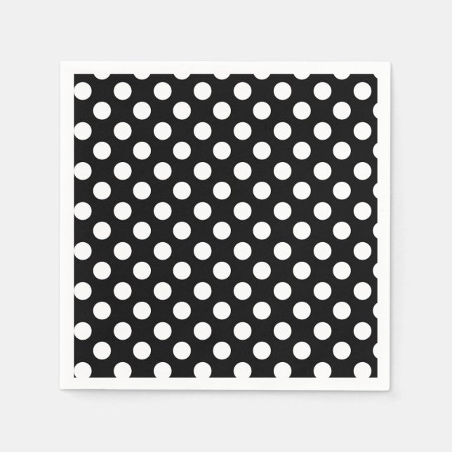 Serviette En Papier Fête d'anniversaire à pois noirs et blancs (Devant)