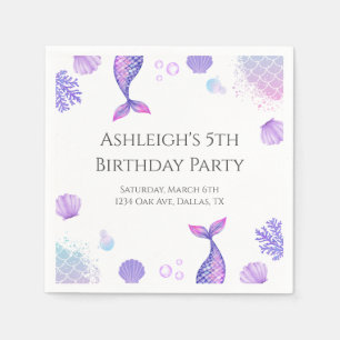 Serviette En Papier Fête d'anniversaire à thème de sirène violet