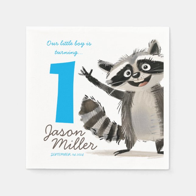 Serviette En Papier Fête d'anniversaire à thème Racon pour bébé 1 an (Devant)