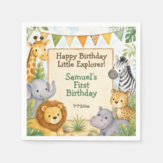 Serviette En Papier Fête d'anniversaire Animaux de Safari Aquarelle