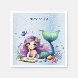 Serviette En Papier Fête d'anniversaire aquarelle Sirène Mer Vie migno