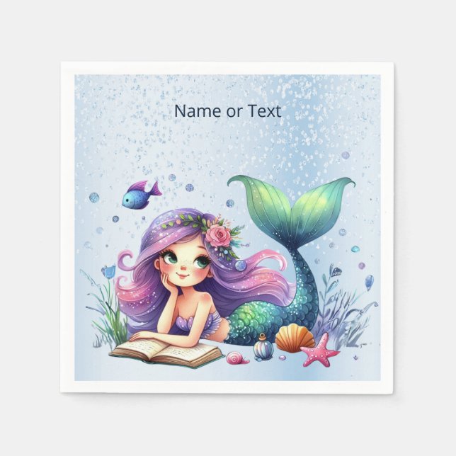 Serviette En Papier Fête d'anniversaire aquarelle Sirène Mer Vie migno (Devant)