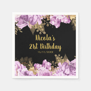Serviette En Papier Fête d'anniversaire aux fleurs de lilas et or élég