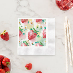 Serviette En Papier Fête d'anniversaire aux fraises mignonnes