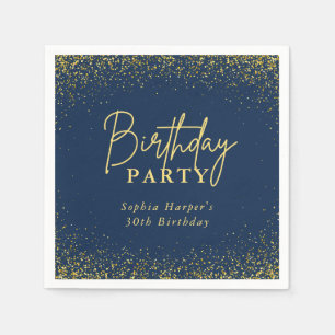 Serviette En Papier Fête d'anniversaire avec confettis bleus marine et