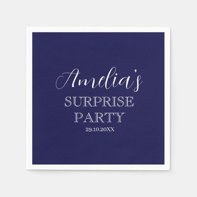 Serviette En Papier Fête d'anniversaire bleu et blanc surprise de la M (Devant)