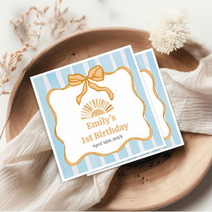 Serviette En Papier Fête d'anniversaire bleu gingham ensoleillé