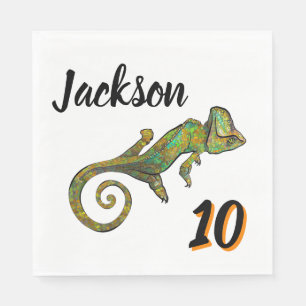 Serviette En Papier Fête d'anniversaire Colorée Vert & Orange Lizard