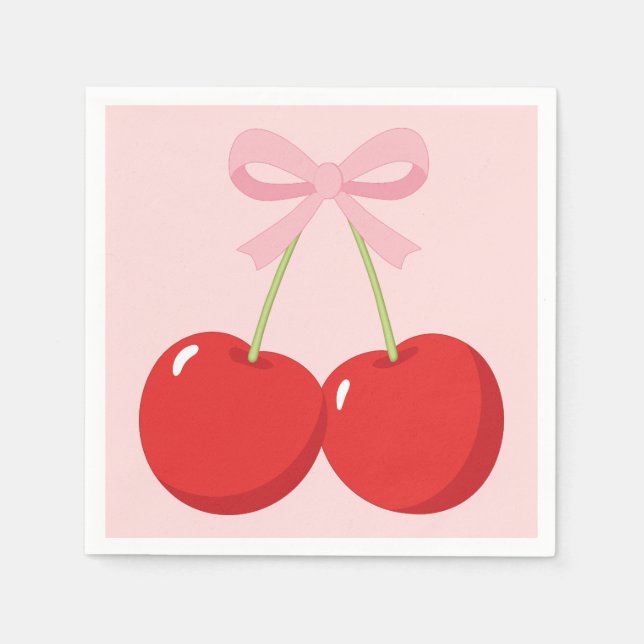 Serviette En Papier Fête d'anniversaire coquette Cerises avec Ruban Ro (Devant)