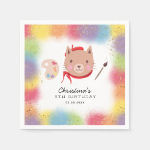 Serviette En Papier Fête d'anniversaire Cute Kitty Cat Painting Art