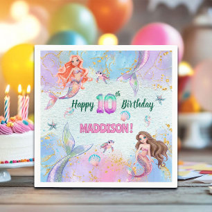 Serviette En Papier Fête d'anniversaire de 10 ans Sirènes Paillettes R