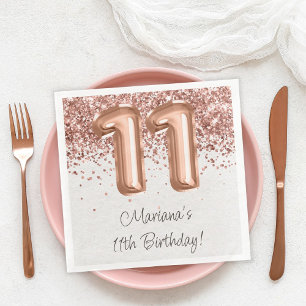 Serviette En Papier Fête d'anniversaire de 11 ans Rose Gold