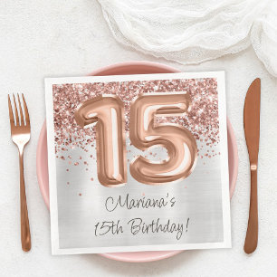 Serviette En Papier Fête d'anniversaire de 15 ans Rose Gold Argent
