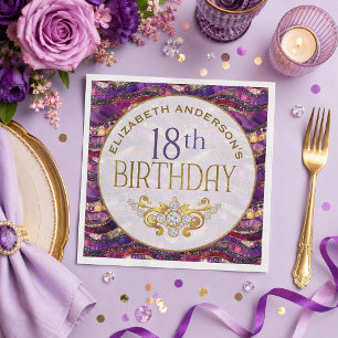 Serviette En Papier Fête d'anniversaire de 18 ans Purple et Gold Strat