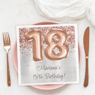 Serviette En Papier Fête d'anniversaire de 18 ans Rose Gold Argent