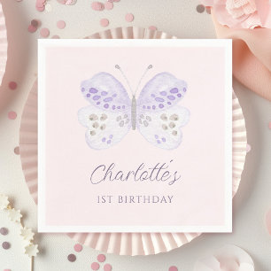 Serviette En Papier Fête d'anniversaire de 1 an Papillon Lavande Aquar