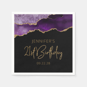 Serviette En Papier Fête d'anniversaire de 21 ans Chic Agate Geode Vio
