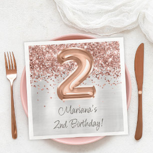 Serviette En Papier Fête d'anniversaire de 2 ans Rose Gold Argent