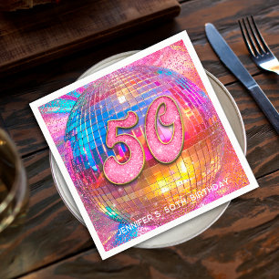 Serviette En Papier Fête d'anniversaire de 50 ans Boule disco paillett