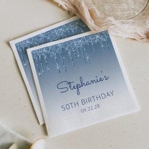 Serviette En Papier Fête d'anniversaire de 50 ans Glam Paillettes Bleu