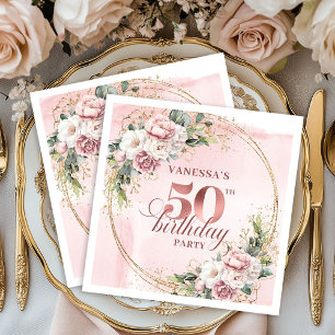 Serviette En Papier Fête d'anniversaire de 50 ans Rose Gold Elegant Du