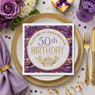 Serviette En Papier Fête d'anniversaire de 50 ans Strata Bijou Violet 