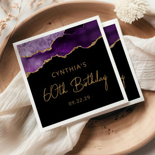 Serviette En Papier Fête d'anniversaire de 60 ans Chic Agate Geode Vio