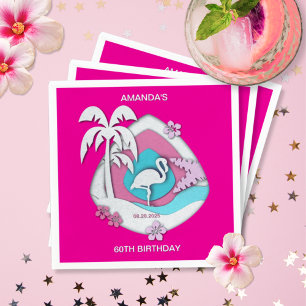 Serviette En Papier Fête d'anniversaire de 60 ans Flamant Tropical Ros