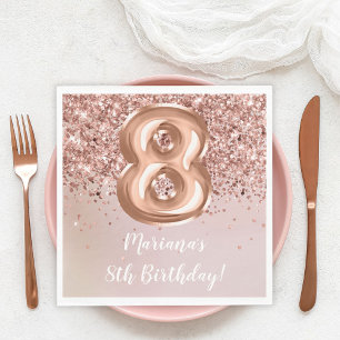 Serviette En Papier Fête d'anniversaire de 8 ans pour fille en Rose Go