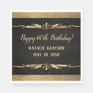 Serviette En Papier Fête d'anniversaire de Black Glam & Gold personnal