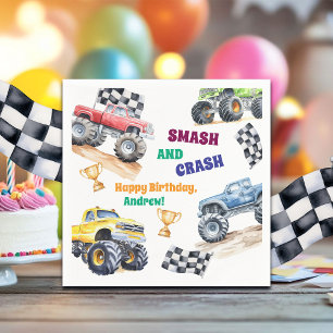 Serviette En Papier Fête d'anniversaire de camions monstres amusants
