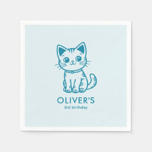 Serviette En Papier Fête d'anniversaire de chat bleu avec kitten aux c