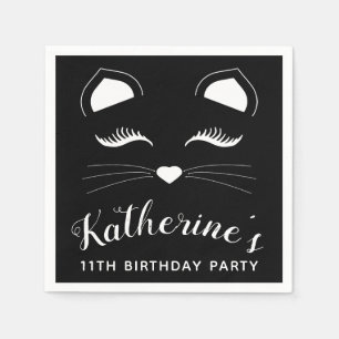 Serviette En Papier Fête d'anniversaire de Chat noir et blanc